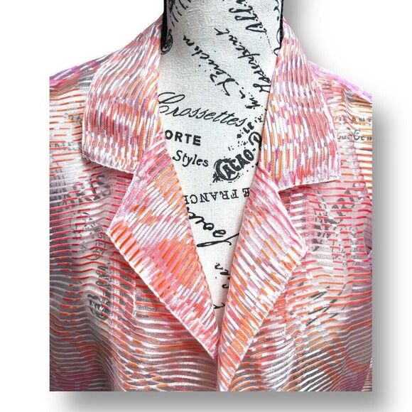 Chico’s 3 (XL) Sheer Pink Cream Burnout Open Front Blouse Jacket Layering Top - Picture 4 of 9